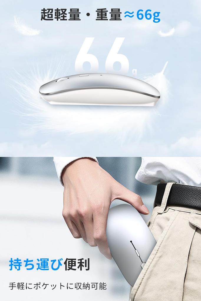 Rechargeable Bluetooth Wireless 3dpi TELEC Compatible with and Smartphones Mouse, 2.4GHz Optical, Switchable, Quiet, Slim, Compact, High-Precision,