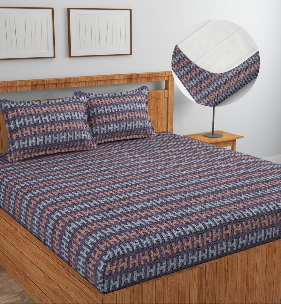 Premium Cotton Elastic Fitted Bedsheets  | Size: Bedsheet - 198.12CM x 182.88CM + 25.4CM (Drop) Pillow Cover -  46 cm x 68 cm