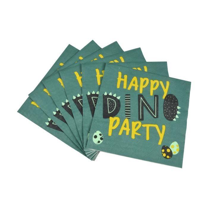 Serviettes En Papier - Dino Party - Lot De 20 - 33x33 Cm - Vert - Pour Enfants