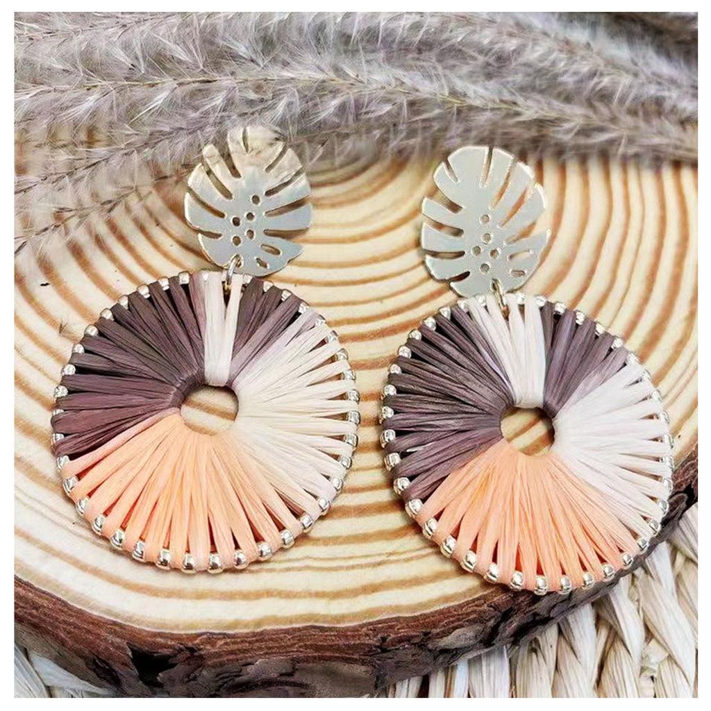 Les Trésors De Lily [R6324] - Designer Earrings 'Cleopatra' Peach Taupe Gold - 80x50 Mm (monstera)
