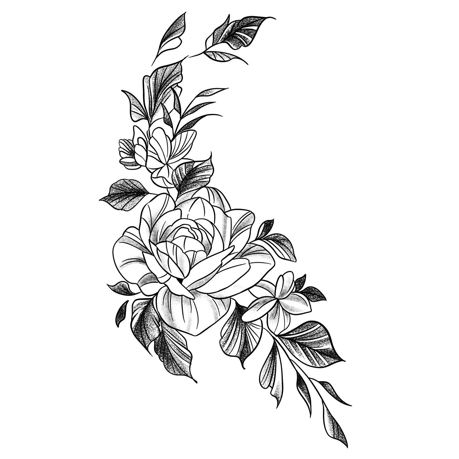 

Personalized Half Arm Sketch Rose Flowers, Large Sketch Flowers, Black And White Flowers Tattoo Stickers 12*19