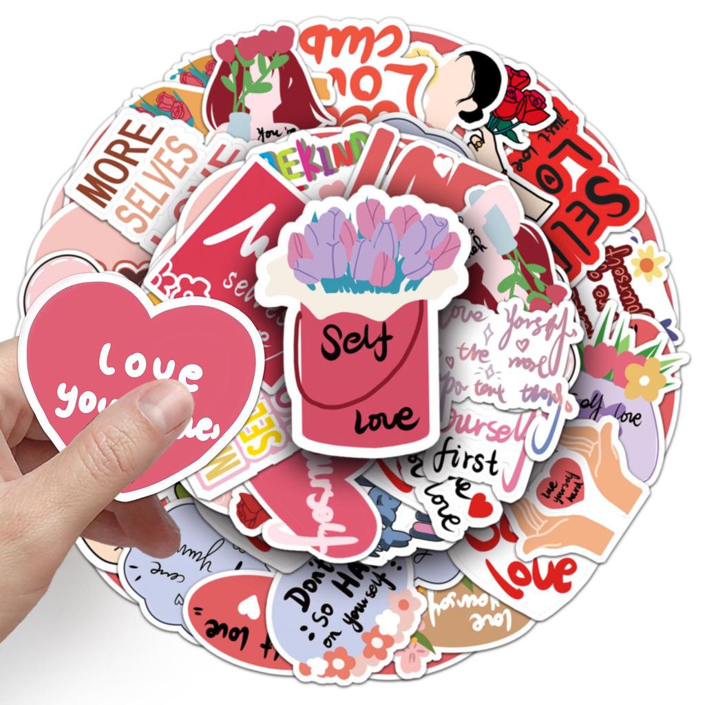 50 Love Yourself Doodle Cartoon Stickers: Waterproof Phone Case & Suitcase Decorations