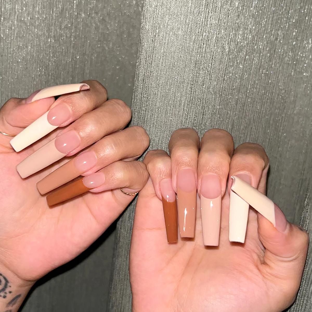 

Simple Colorblock Extra Long French False Nail Patches