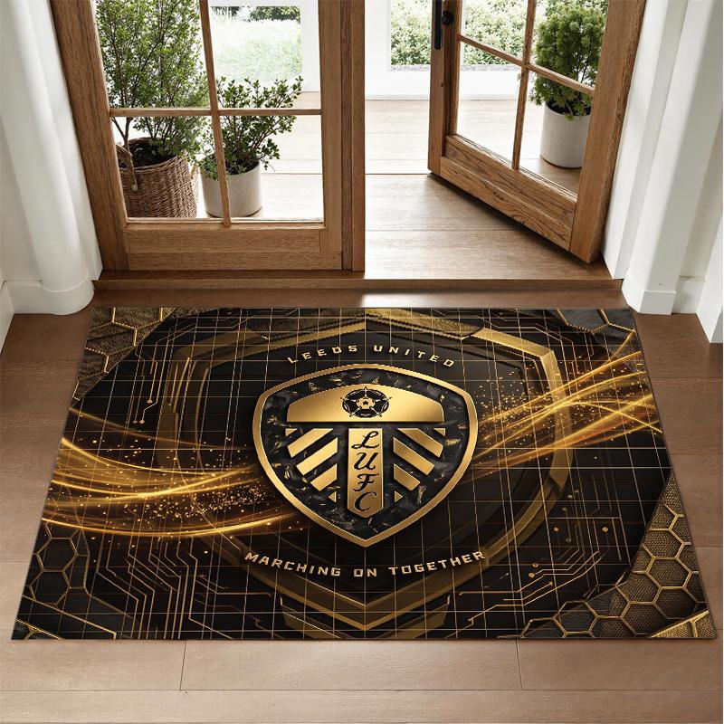 Leeds United Football Design Crystal Velvet Rug Soft Decorative Mat for Bedroom Entrance