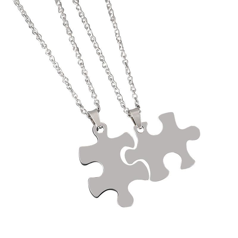 Puzzle Pair of Blank Laser Color Printing Materials, Holiday Gifts, Lettering, Stainless Steel Cross Chain, Necklace.