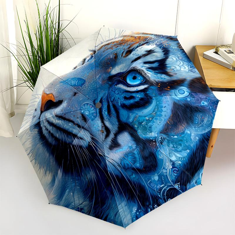 Tiger Head  Pattern, Automatic Folding Umbrella, Portable and Foldable Design, 8 Ribs, a Christmas or Birthday Gift.
