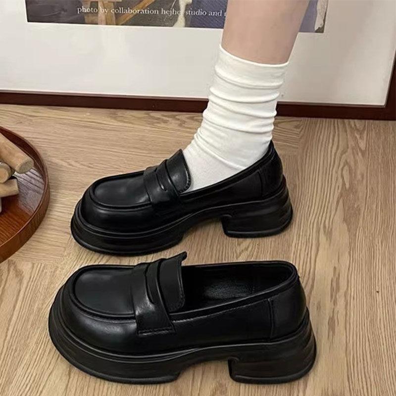 Round head platform single shoes women's new black college style small leather shoes versatile British jk uniform shoes
