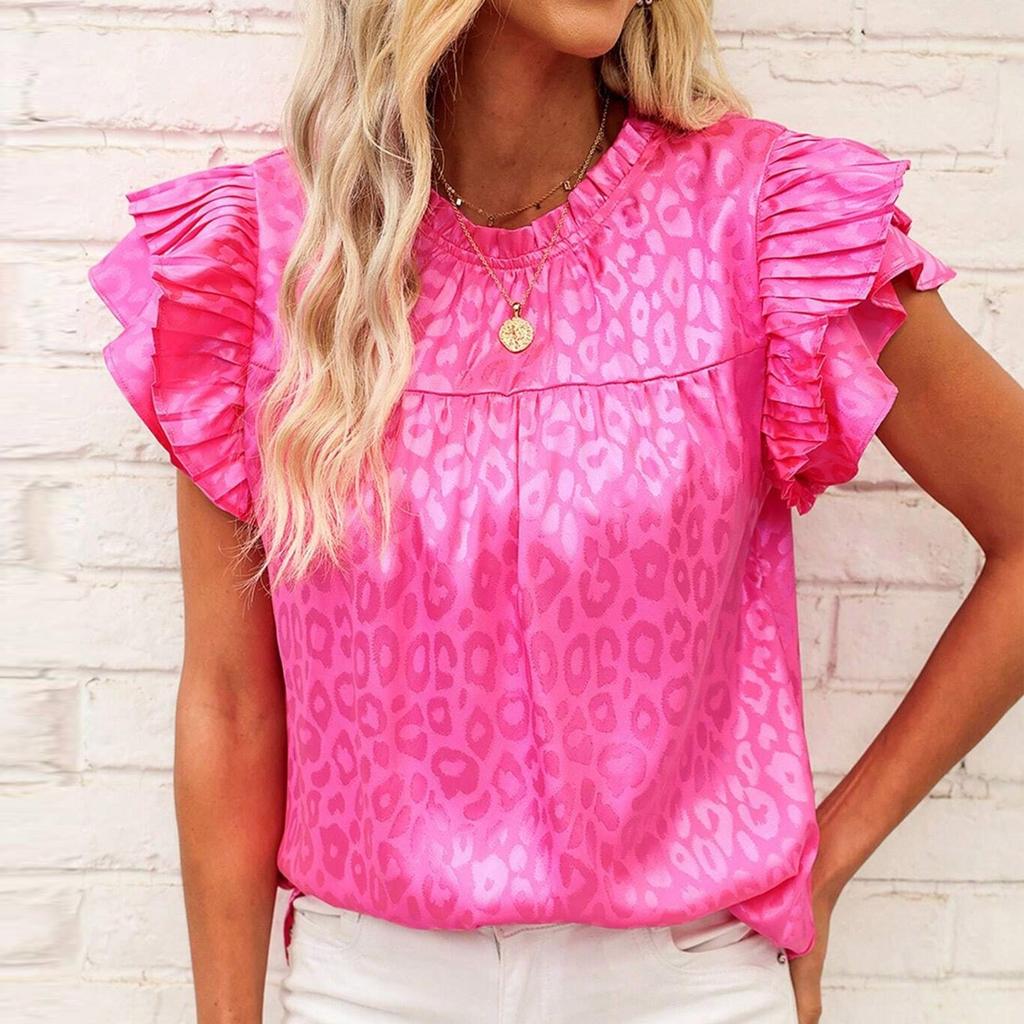 Women's Daily Loose And Versatile Ruffle Sleeve Neck Top