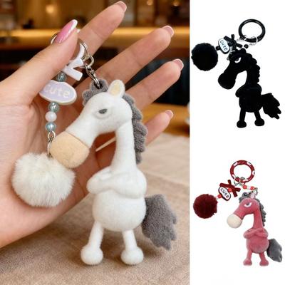 Keychain Plush Horse Charm Key Decoration Year of Chain with Fur Ball Horse Portable Backpack Purse