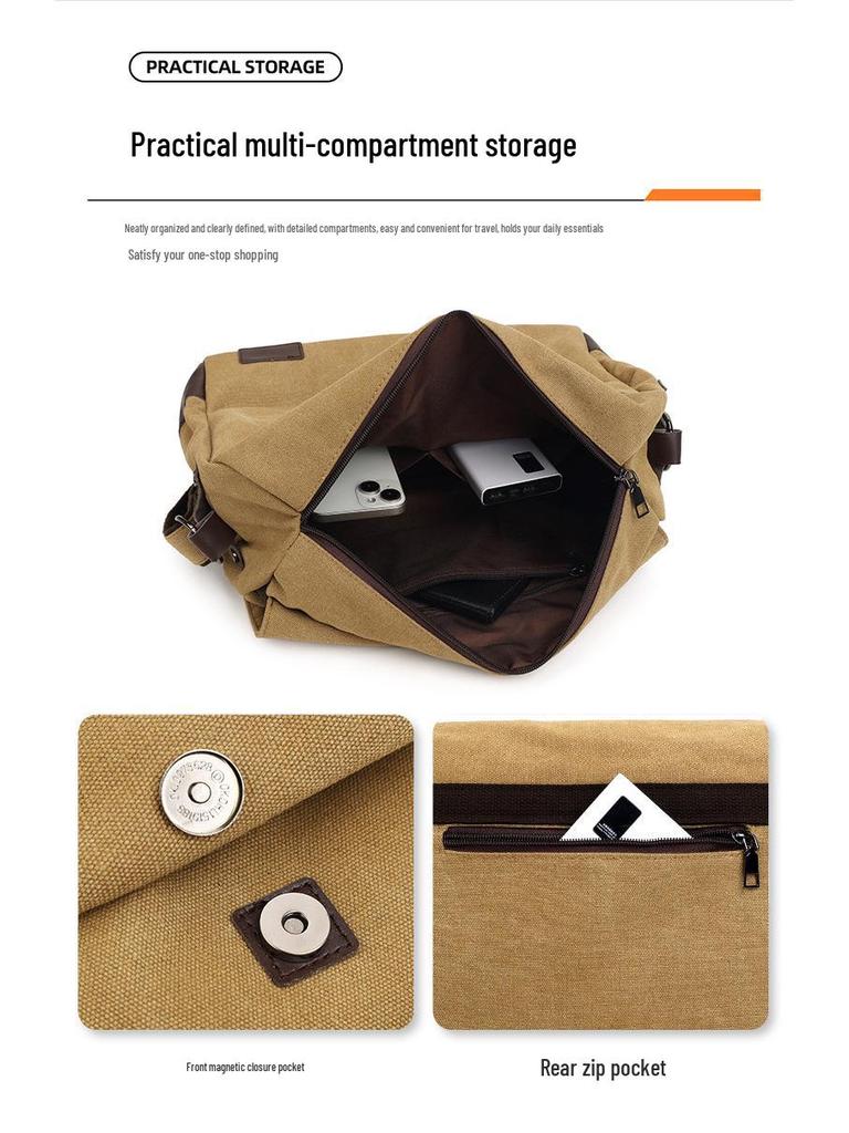 Men's Large Canvas Crossbody Bag - Casual and Wear-Resistant Shoulder Bag for Students and Commuters