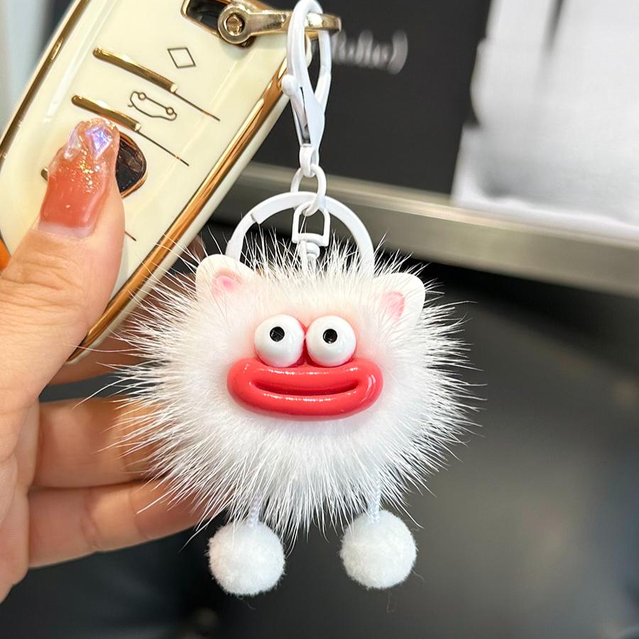 Cute mink hair big mouth small briquettes car keychain pendant Korean plush doll bag pendant gift