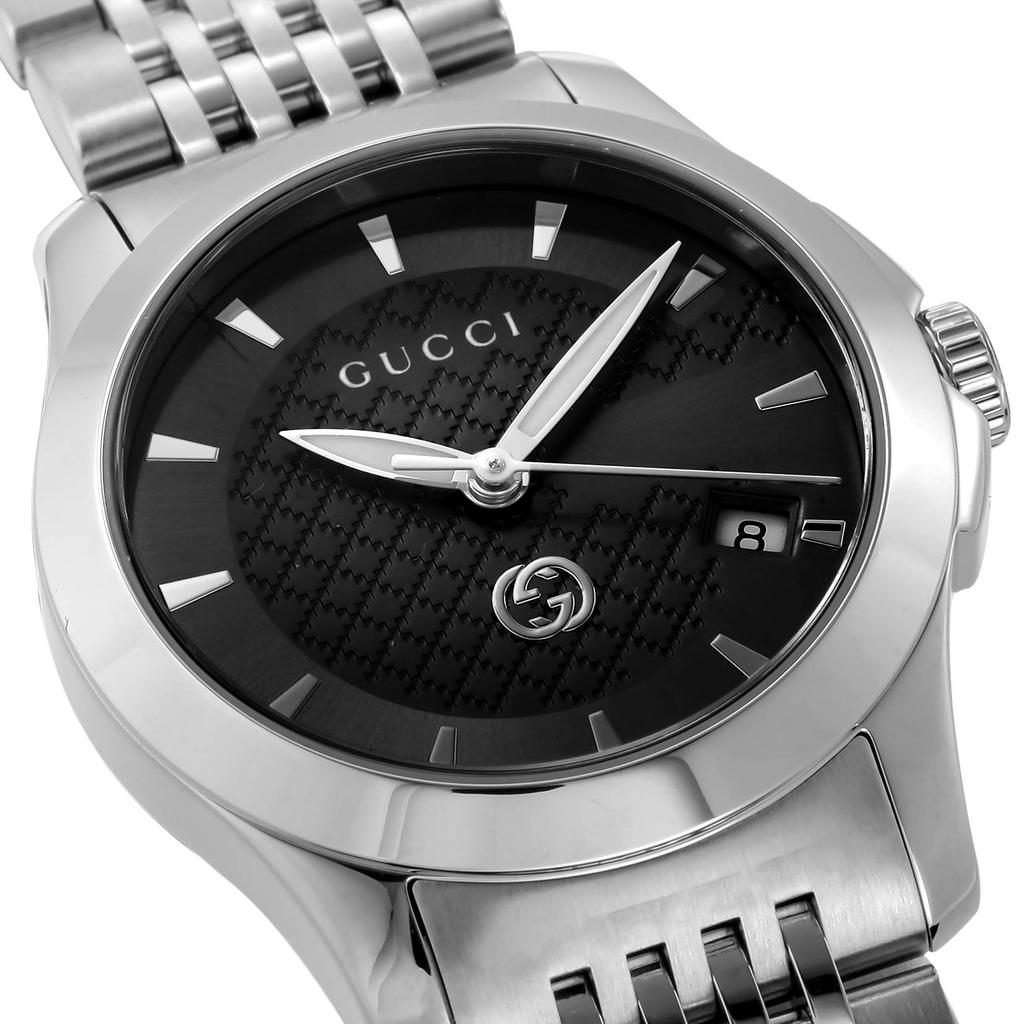 Gucci G Timeless Black Stainless Sapphire Quartz Water Swiss Included Original Authentic Black Stainless Sapphire Authentic Watch, 27mm, Steel,