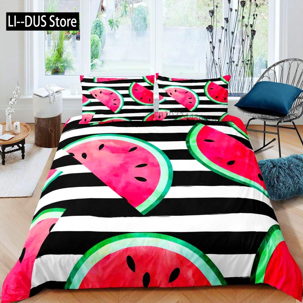 Watercolor Watermelon Duvet Cover Sets King Boys Girls Fruit Print Comforter Cover Sets 3PCS With 2 Pillowshames Bedroom Decor