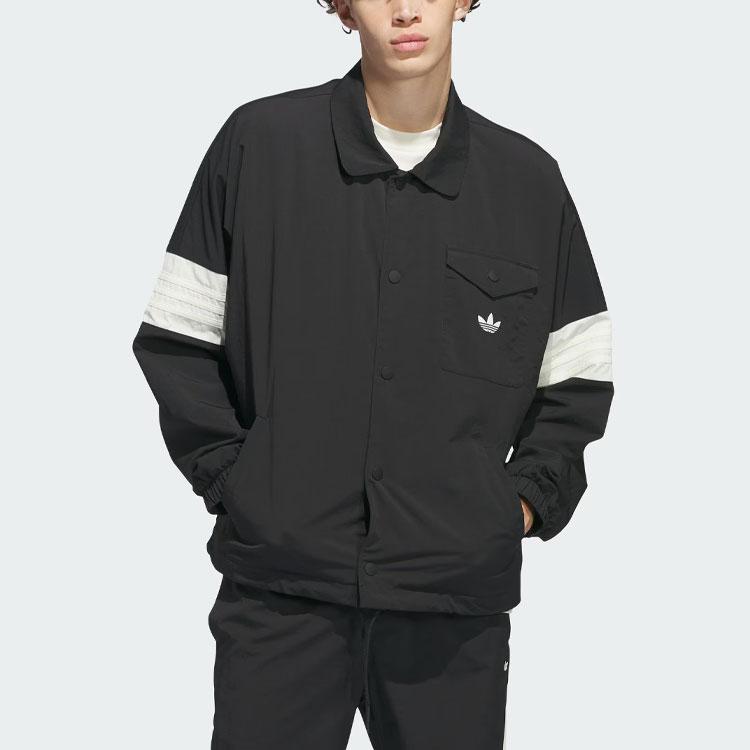 Adidas Originals Color-Block Single-Breasted Sports Long Sleeve Jacket Unisex Outerwear Black IM9646