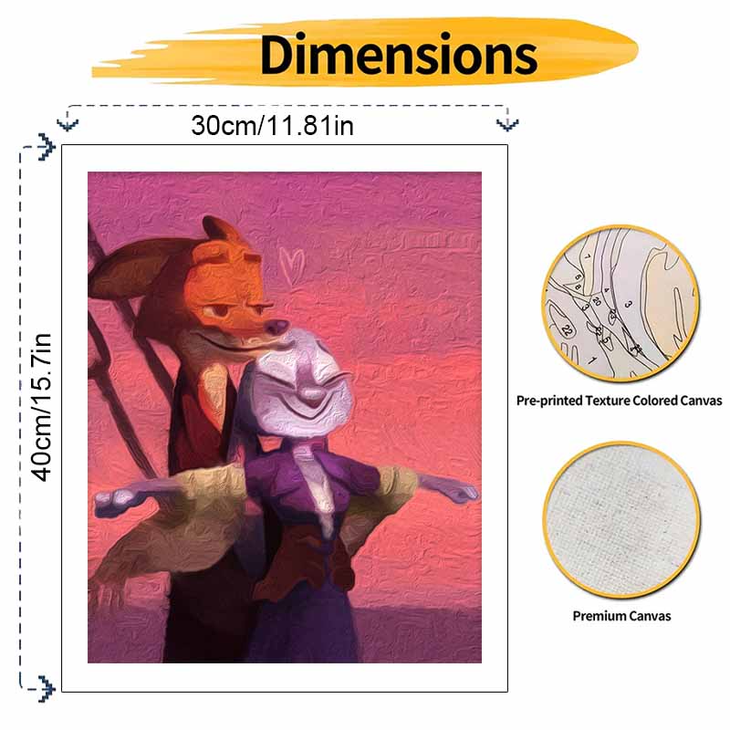 Disney Zootopia Nick Judy Oil Paint Art Painting Kit Home Wall Decor Handmade Gift Romantic Sunset Cartoon Love Animal Craft DIY Set