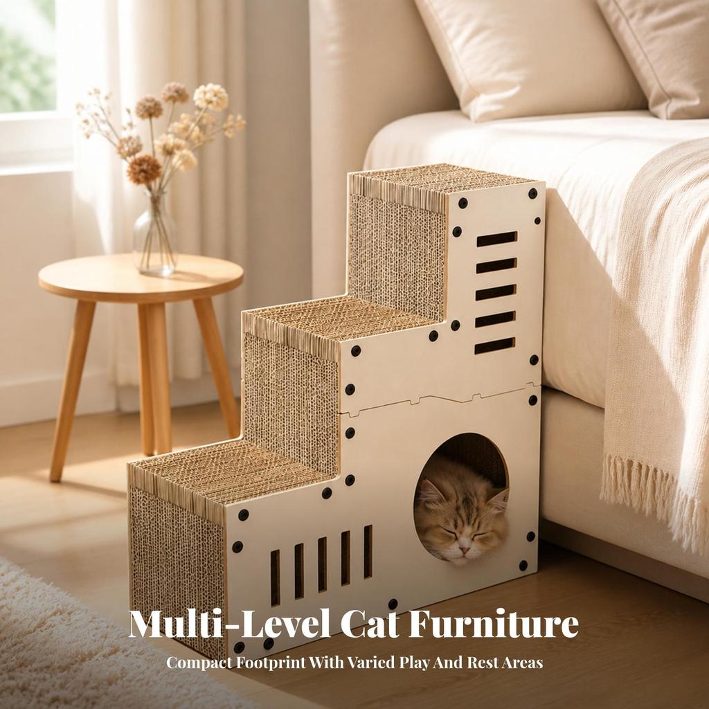 Cardboard Cat House Multi-Level Condo Replaceable for Cats
