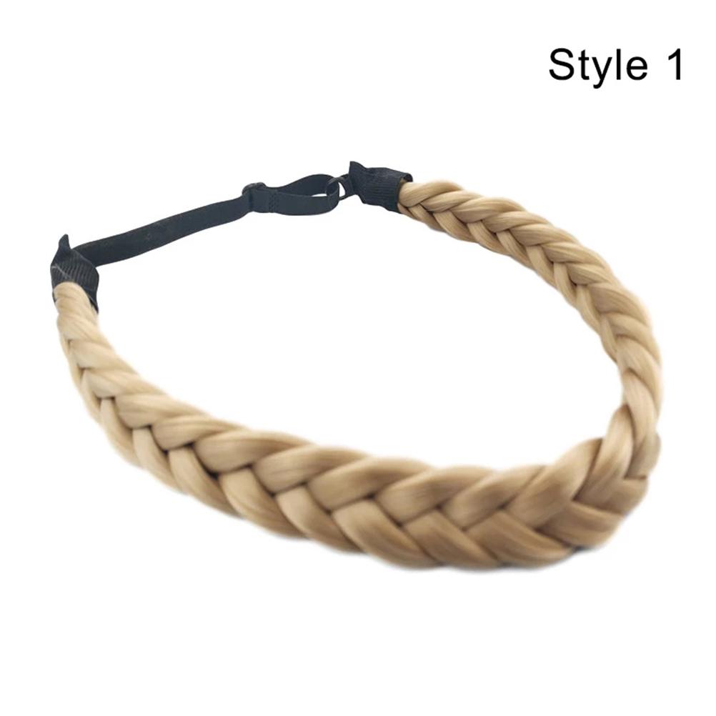 Synthetic Hair Braided Headband Classic Wide Plaited Braids Elastic Stretch Hairpiece for Women Girls