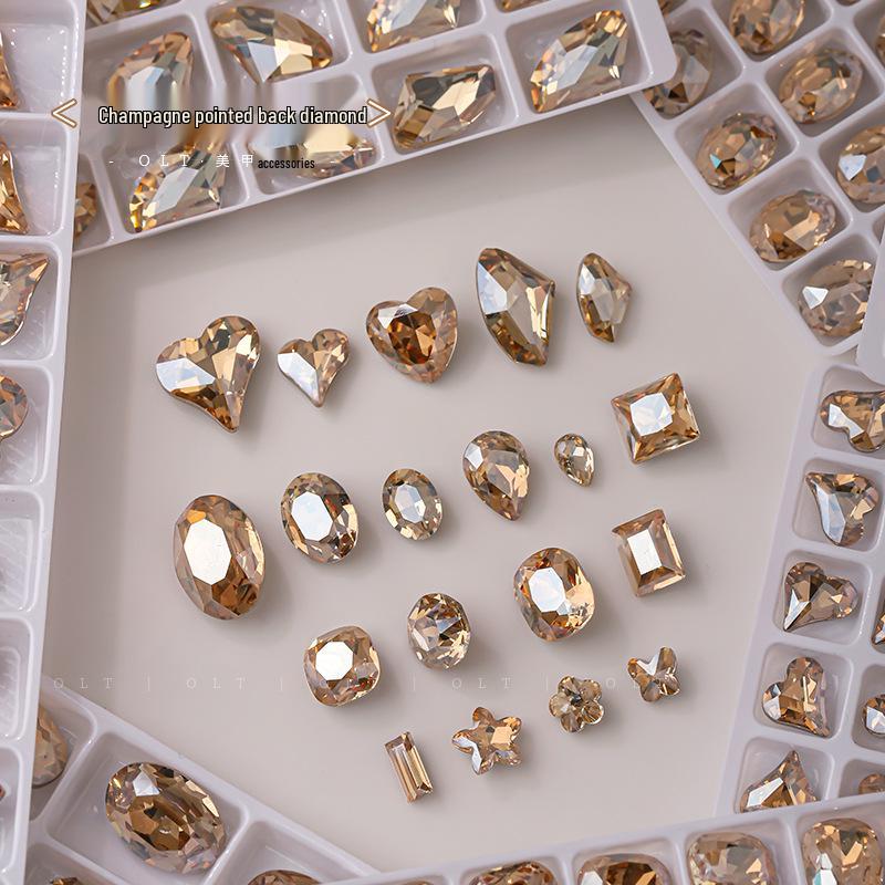 K9 Champagne Nail Art Rhinestone Jewelry - High Quality Irregular Crystal, Fat Square, Water Drop, Heart-Shaped Decorations