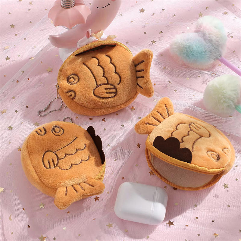 Niedliche fischförmige Geldbörse für Damen, Geld, Karten, Schlüssel, Kopfhörer, Münzfach für kleine Dinge, Beutel mit Reißverschluss, Plüsch-Mini-Tasche, Kindergeschenk