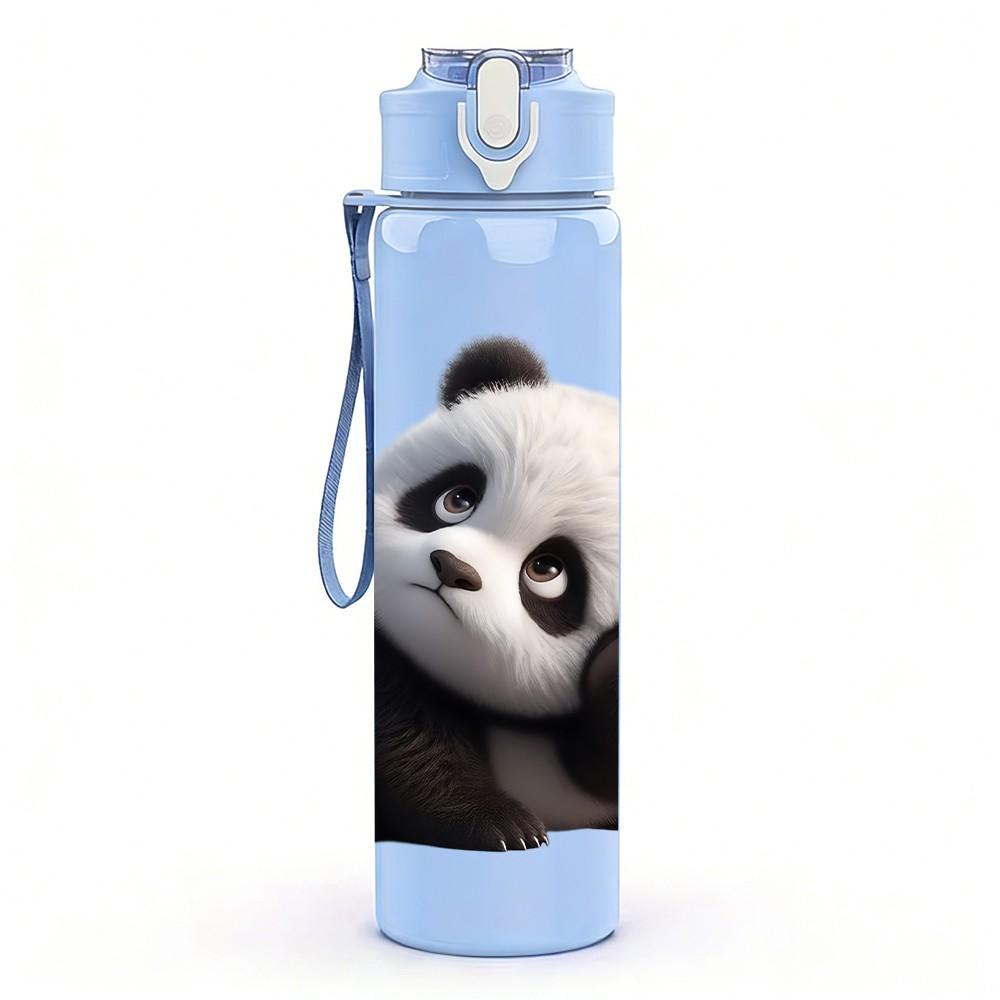 1PC Cute Black White Panda Bear Print 750ml Color Plastic Sports Water Bottle Leakproof Flip Straw Lid Suitable for Sports Office Home Use