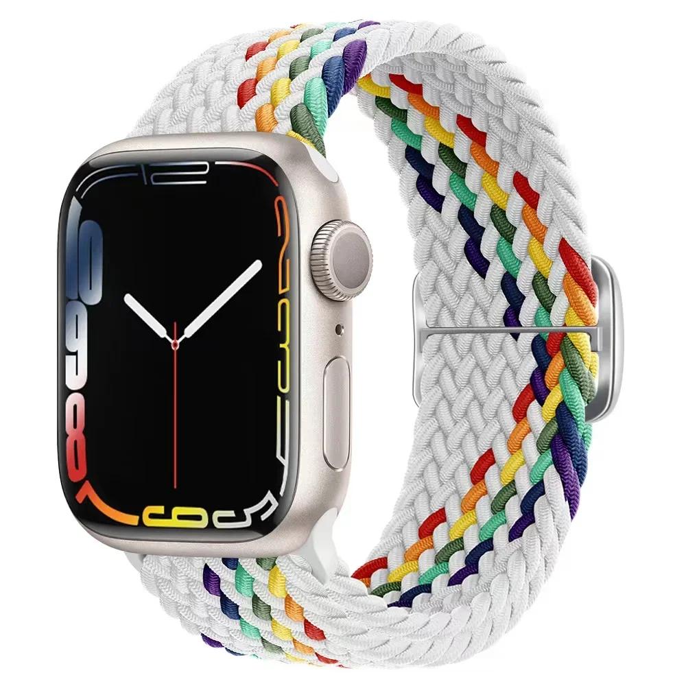 Geflochtener Solo Loop für Apple Watch 10 Band 42 mm 46 mm 45 mm 44 mm 40 mm 9 8 7 6 5 4 SE 2 Verstellbares elastisches iWatch Ultra Nylonband