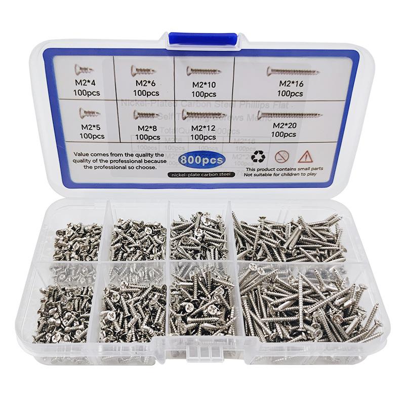 

800pcs M2 Self Tapping Screw Assortment Kit Tapping Screw Assortment Kit Lock Nut Wood Thread Nail Screw Sets Self Lock Nut Wood
