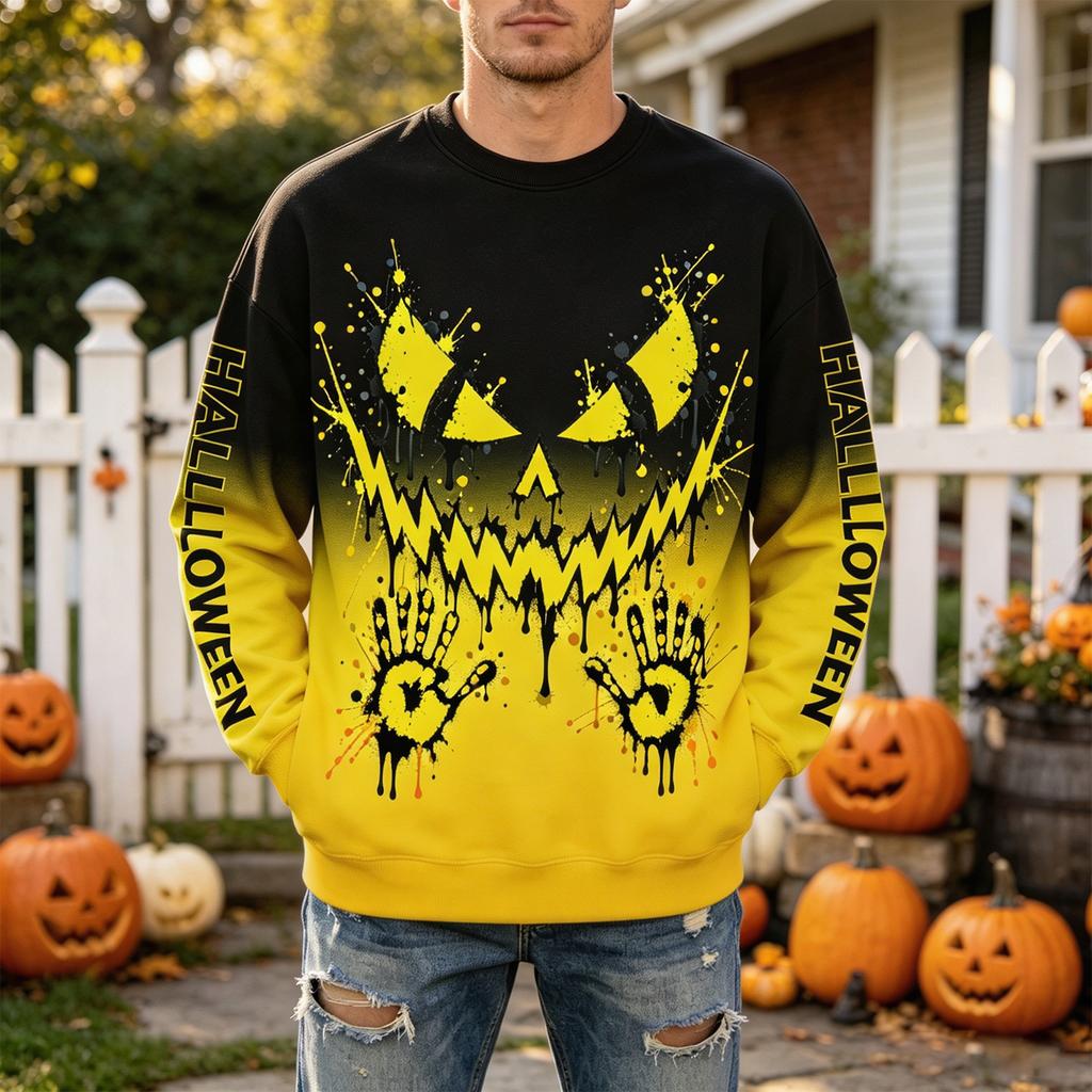 Men's Halloween Printed Neck Long Sleeve Casual Sweatshirt