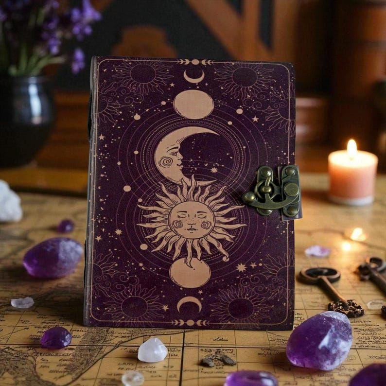 Sun & Moon Leather Journal: Vintage Spell Book of Shadows Grimoire