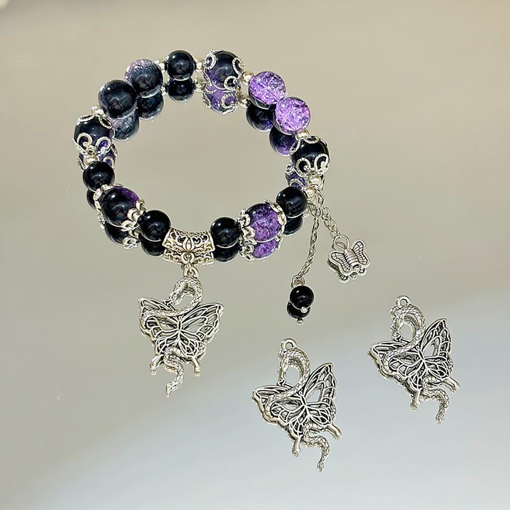 Fashionable Butterfly Beaded Tassels Bracelet for Women Vintage Snake Pendant Handchain Stylish Jewelry Accessory