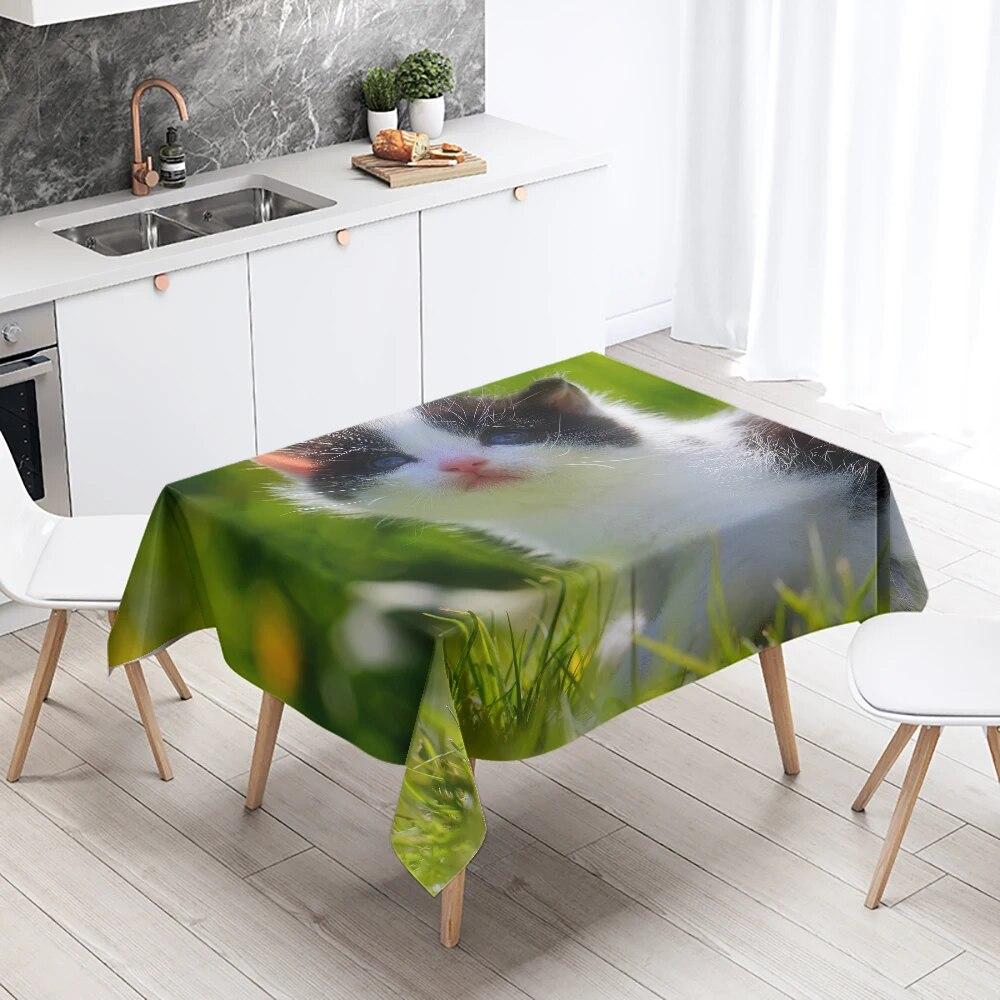 Cute Cat Tablecloth Party Restaurant Table Decoration Waterproof Rectangular  Kawaii New Home Kitchen