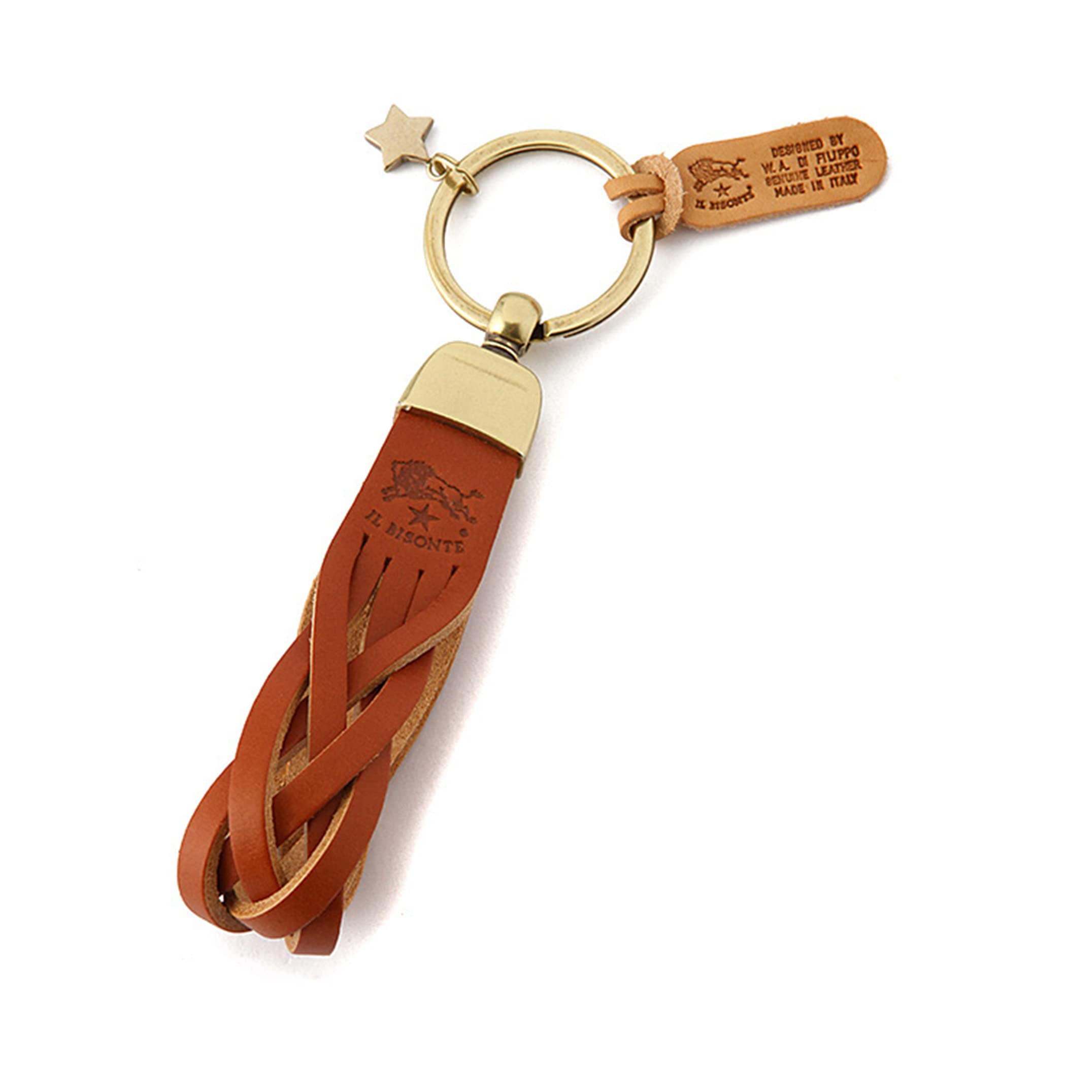 

IL BISONTE Keychain Key Genuine Cowhide Discolored Brown Ring, Leather, Leather, Unisex,