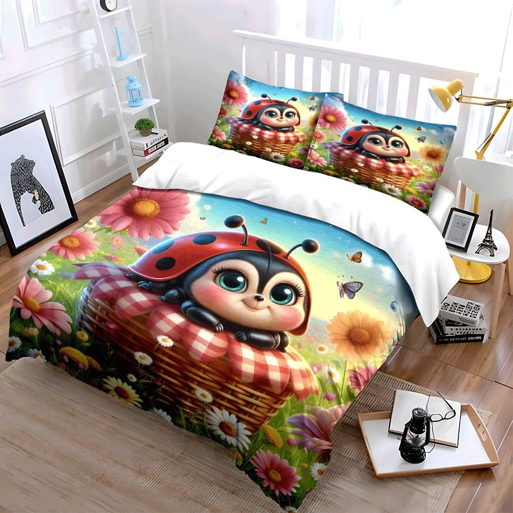 "Adorable Ladybug Picnic Set Design" Exquisite three-piece bedding set gift for kids and adults