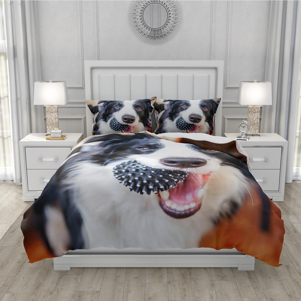 Border collie Bedding Set for Kids Boys, Cute Dog Cat Printed Duvet Cover Set, Twin/Full/Queen/King Bed Linen 200x200 140x200