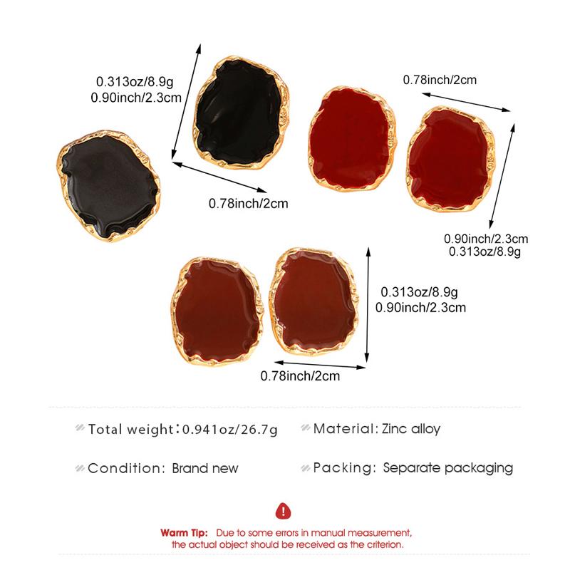 Vintage Coffee Colored Drip Oil Irregular Stud Earrings Ring Set for Women Personality Square Geometric Finger Rings Jewelry