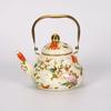 Emaille-Teekanne im chinesischen Stil 2,5L/1,5L, Anti-Verbrühungsgriff, Gasherd-Kessel, birnenförmige florale Emaille-Kaffeekanne