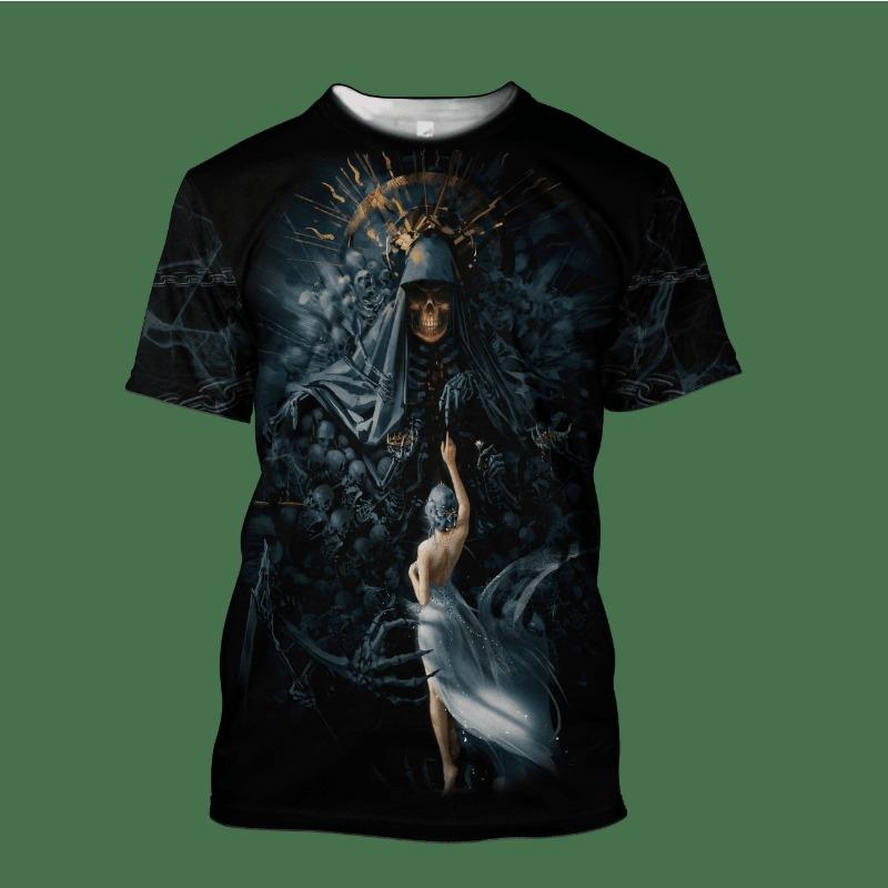 Skull Pattern Print Short Sleeve Men's T-Shirt Summer O-Neck 3D Digital Printing Fashion Men's Clothing