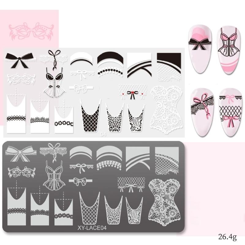 6PCS Rectangle Nail Stamping Plates Kit with Floral and Geometric Patterns for Creative Nail Art Manicure Tools