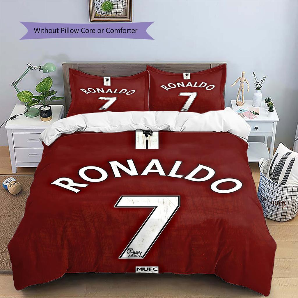Lenjerie de pat cu model Cristiano Ronaldo Decorațiune pentru casă Cadou de ziua de naștere (1 * husă de pilotă + 2 * fețe de pernă, fără miez),merchandise pentru fani.