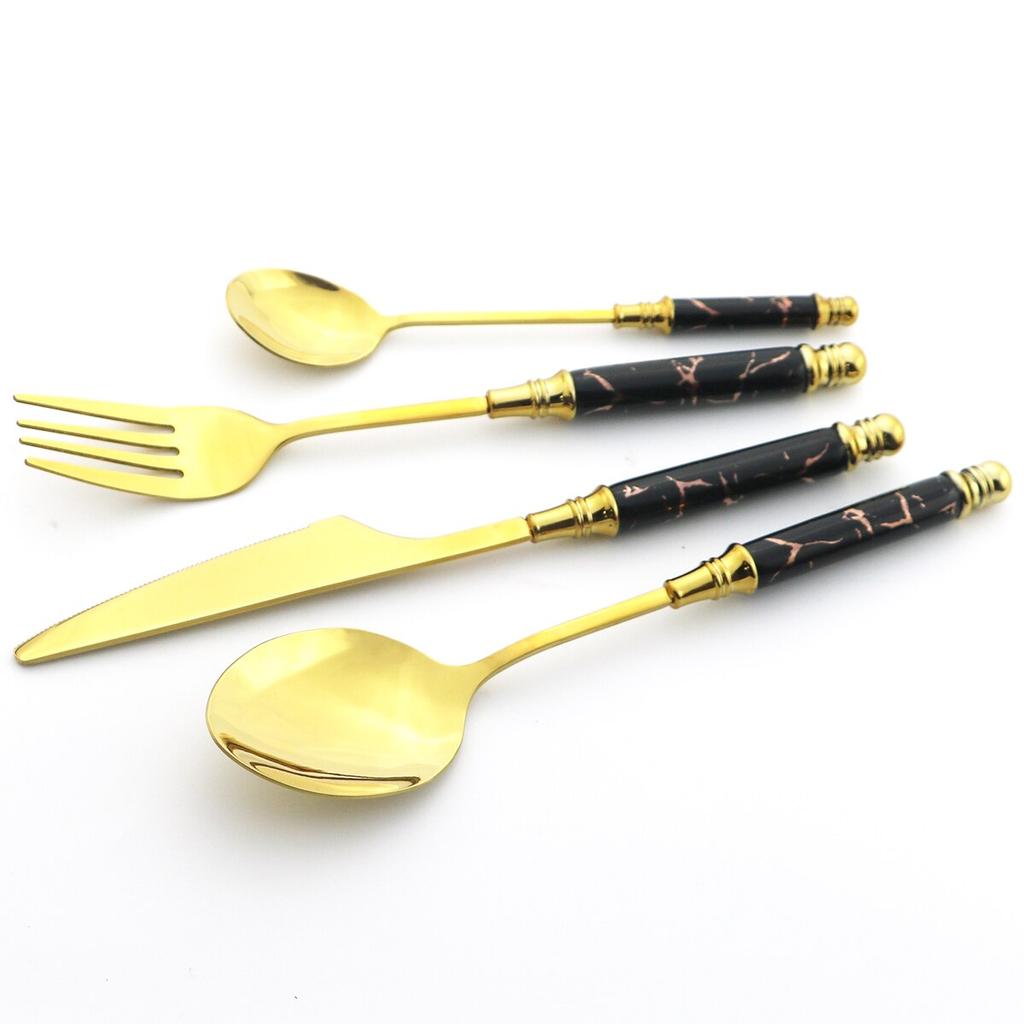 5ks sada příborů z černého zlata Vintage keramické nádobí Nerezové nádobí Nůž Dort Vidlička Čajová lžička Domácí sada příborů