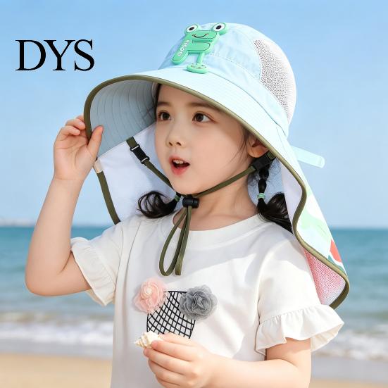 Kids Foldable Camping Hat Summer Sun for Boys Girls, Breathable Mesh Wide Brim Cap with Neck Accessories Flap, Adjustable Strap & Whistle, UV