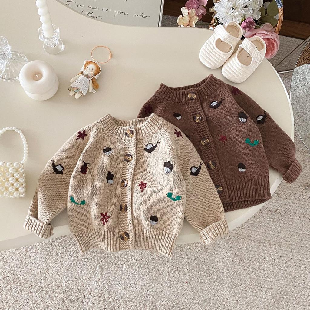 Autumn and winter new baby girl long-sleeved embroidered cardigan baby foreign versatile pine cone jacket top