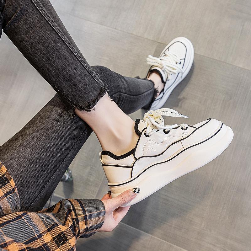 Genuine Leather White Women's Shoes Autumn and Winter New Platform Sports Dad Shoes Women's Casual Sneakers