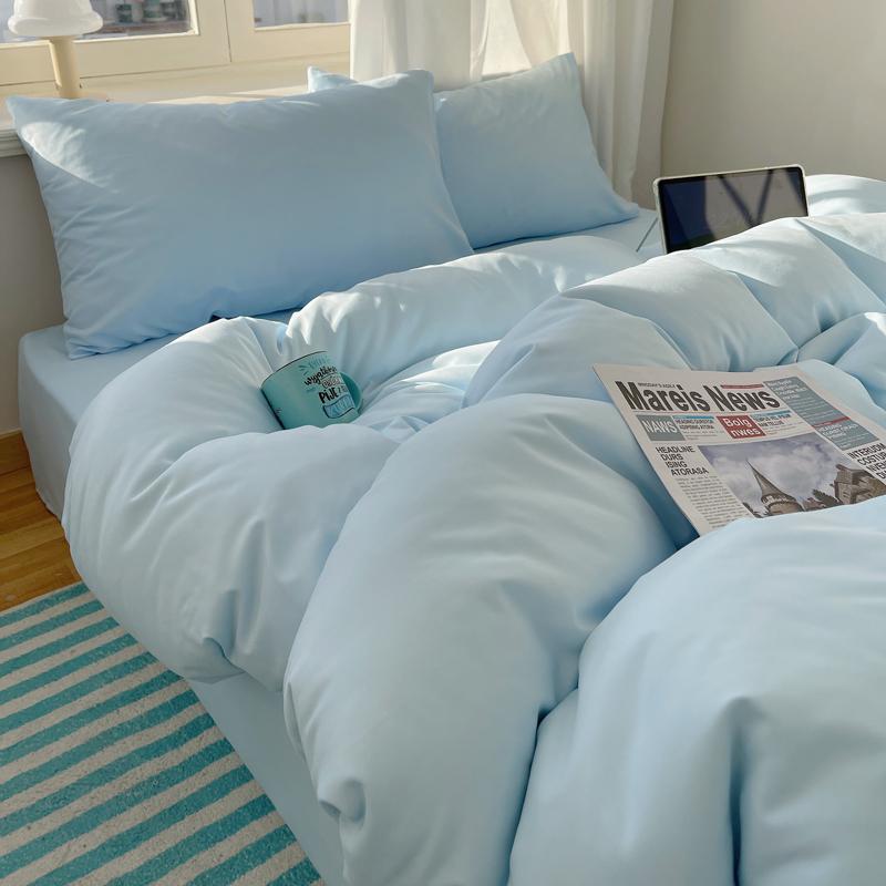 

Cotton Bedding Set 4pcs with Solid Bed Sheet Duvet Cover Pillowcases Single Couple Bedsheet King Queen Double Twin Size Twin Size 4pcs небо синє кольору