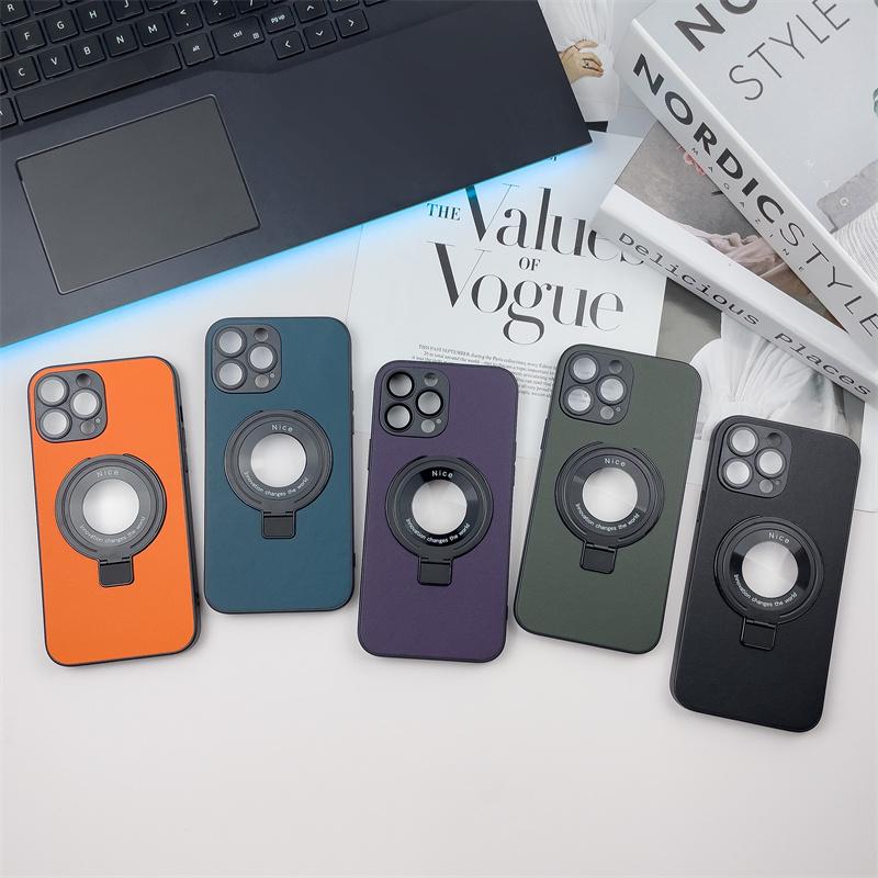 Custodia con supporto per anello in pelle per iPhone 14 Pro Max per iPhone 11 12 13 Pro 14Plus Staffa antiurto Shell Ricarica wireless