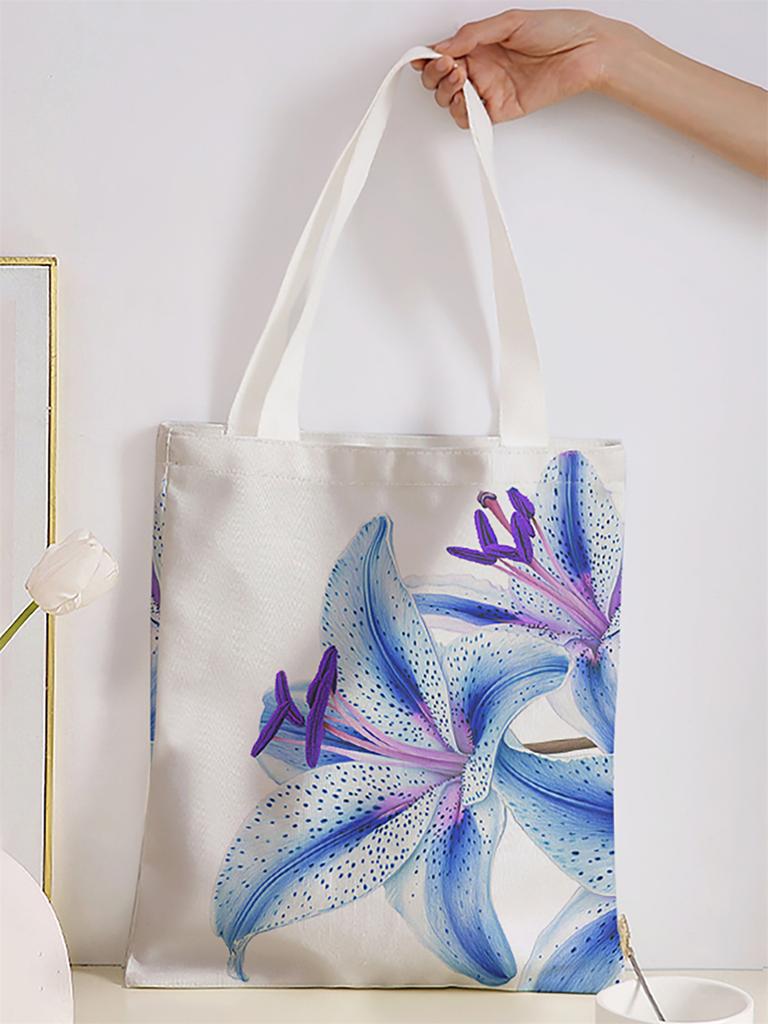 Flower Pattern Printed Casual Handbag, Reusable Able Backpack, Multifunctional Handbag, Canvas Shopping Bag