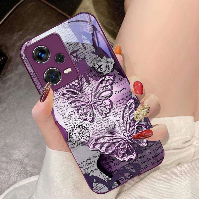 Vintage Schmetterling für Xiaomi 14 Ultra 13 Lite Redmi Note 13 11 Pro 12 Plus Poco X6 3 Pro F4 6 GT Gehärtete Handyhülle