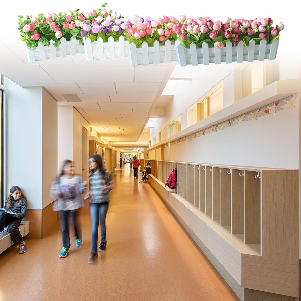 Kunstige blomsterplanter Gjerde Blomsterpotte Plantebeholder Plantekasse Blandet farge for Kontor Midtstykke Arrangement