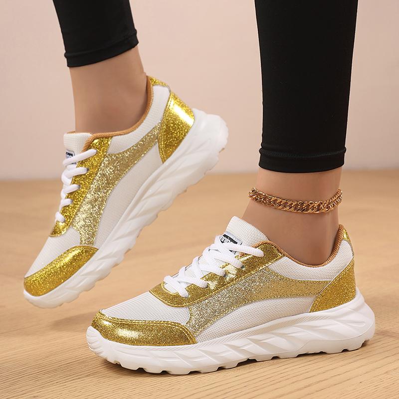 

Женские повседневные кроссовки больших размеров, удобные, противоскользящие, спортивные туфли, модные, дышащие, на мягкой подошве, на платформе 43 36 золотой
