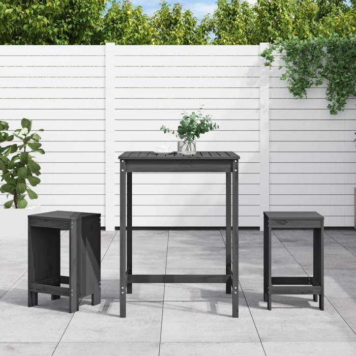 VidaXL 3-piece Garden Bar Set Grey Solid Pine Wood, Pub Set, Patio Bar Set, Table Set 3157735