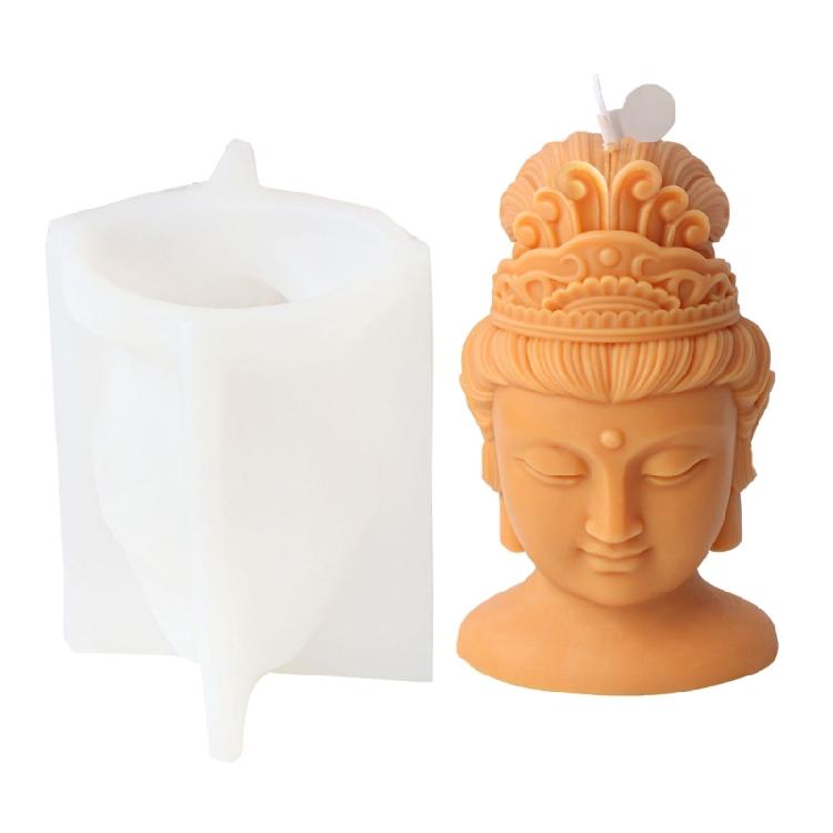 Silicone Candle Mold Avalokitesvara Buddhas Head Epoxy Gypsum Mould for Resin